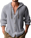 Spring and Summer Men's Hooded T-shirt Solid Color Cotton Linen Men's Casual Long-Sleeved Top