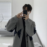 minimalist fashion men Asclo Korean Style New Loose Knitted Coat Autumn and Winter Men's High-End Fashion Handsome Design Rhombus Sweater Cardigan