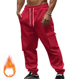 Riolio Autumn and Winter Fleece-lined Men's Casual Multi-Pocket Overalls plus Size Sports Casual Trousers Men