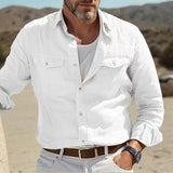 masculine men 2024 Men's Retro Cotton and Linen Casual Long-Sleeved Shirt