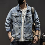 black men fashion urban Men's Spring New Heavy Industry Washed Denim Jacket Men's Loose All-Match Retro Denim Jacket