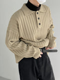 men fall outfits casual Polo Collar Sweater Men's Loose Casual Lapel Pit Striped Sweater Autumn and Winter New Korean Style Trendy Sweater