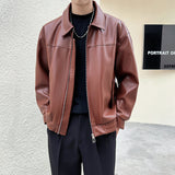 masc outfits Solid Color 2024 Autumn Leather Coat PU Leather Young Guy Casual Lapel Disposable Motorcycle Jacket for Men