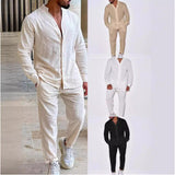 Riolio starboy outfit Sports Suit Men's Linen Autumn Casual Suit Long Sleeve Fashion Overalls Two-Piece Set