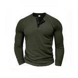 Spring and Autumn Men's T-shirt Youth round Neck Long Sleeve Henley Shirt Men's Casual Bottoming Shirt