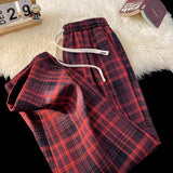 dream clothes Retro Lazy Style Contrast Color Brushed Plaid Wide-Leg Pants Men's Autumn and Winter New Casual Draping Loose Korean Style Mopping Pants