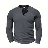 Spring and Autumn Men's T-shirt Youth round Neck Long Sleeve Henley Shirt Men's Casual Bottoming Shirt