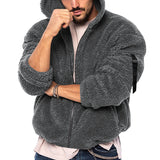 tailgate outfit Men's Winter Double-Sided Arctic Velvet Warm Hooded Zipper Casual Jacket Jacket