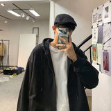 boy outfits Autumn and Winter New Zipper Cardigan Sweater Boys Hong Kong Style Loose Casual Coat Trendy Simple All-Match Hooded Top