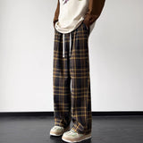 dream clothes Retro Lazy Style Contrast Color Brushed Plaid Wide-Leg Pants Men's Autumn and Winter New Casual Draping Loose Korean Style Mopping Pants