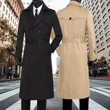 Riolio suit New Men's Trench Coat over the Knee Lengthened Business Print Coat Cloak Double Breasted Casual Slim Korean Style