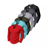 Spring and Autumn Men's T-shirt Youth round Neck Long Sleeve Henley Shirt Men's Casual Bottoming Shirt