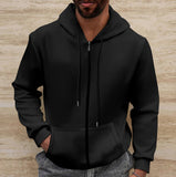 Men's Winter Waffle Solid Color Pocket Zipper Long Sleeve Jacket Coat Hoodie