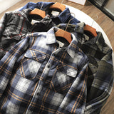 fall mens outfits Autumn and Winter Men's Fleece-lined Thickened Warm Loose Lamb Wool Flannel Plaid Shirt