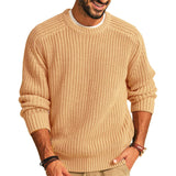 Men's Solid Color Long Sleeve Round Neck Fashion Sweater Loose American Retro Sweater