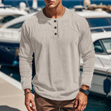 Autumn and Winter Long-Sleeved T-shirt Bottoming Shirt Four-Button Corduroy Slim Men's Henley Shirt