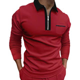 Men's Lapel Fashion Slim Pocket Long Sleeve Men's T-shirt Polo Shirt