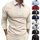 Men's Lapel Fashion Slim Pocket Long Sleeve Men's T-shirt Polo Shirt