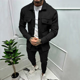 Plus Size Fashion Suit Trendy Men's Spring and Autumn Button Suede Casual Jacket Pants 2-Piece Set