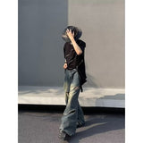 fashion outfits Fall Men's Jeans Men's Harajuku Loose Straight Hong Kong Style Japanese Temperament Ripped Trendy Trousers