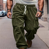 Men's Drawstring Solid Color Corduroy Straight Multi-Pocket Overalls