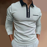 Men's Lapel Fashion Slim Pocket Long Sleeve Men's T-shirt Polo Shirt