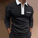 Men's Lapel Fashion Slim Pocket Long Sleeve Men's T-shirt Polo Shirt