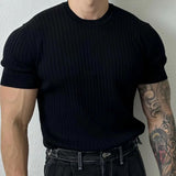 Riolio semi formal men outfit Summer Trendy Solid Color Printed Quick-Drying Breathable Thin Thread Ice Silk Knitted Half Sleeve Top Fitness Tight Men