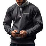 Winter Fleece-lined Stand Collar Half Zipper Sweater Men's Casual Color Matching Pocket Loose Casual Sweater