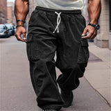 Men's Drawstring Solid Color Corduroy Straight Multi-Pocket Overalls