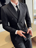 men’s fashion New Style Lapel Collar Dark Striped Business Casual Suit Suit Men's Wedding Dress Beaded Line Suit Two-Piece Suit