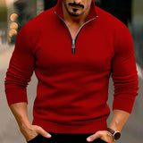 Autumn and Winter Men's Casual Solid Color Long Sleeve Half Zipper Stand Collar T-shirt Top Men