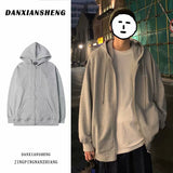 boy outfits Hooded Sweater Coat Men's Autumn and Winter New Hong Kong Style Loose Casual Trendy Top Clothes All-Matching Solid Color Cardigan Top