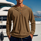 Autumn and Winter Long-Sleeved T-shirt Bottoming Shirt Four-Button Corduroy Slim Men's Henley Shirt