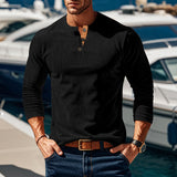 Autumn and Winter Long-Sleeved T-shirt Bottoming Shirt Four-Button Corduroy Slim Men's Henley Shirt