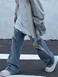 hipster American-Style Ripped Vintage Washed Jeans Loose Straight Fried Street Hip Hop Ins Men's and Women's Trousers