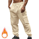 Autumn and Winter Fleece-lined Men's Casual Multi-Pocket Overalls plus Size Sports Casual Trousers Men