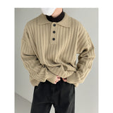 men fall outfits casual Polo Collar Sweater Men's Loose Casual Lapel Pit Striped Sweater Autumn and Winter New Korean Style Trendy Sweater