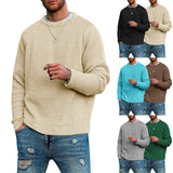 Riolio Waffle Autumn Long-Sleeved Men's Autumn and Winter round Neck Bottoming Sweater Men