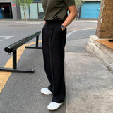 Riolio - BLACK FOLDED STRAIGHT PANTS - chill guy 90s fashion mens fashion