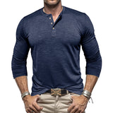 Men's Henley Shirt Men's Long-Sleeved Henry Collar T-shirt