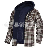 fall outfits men Men's Autumn and Winter Thickened Cotton-Padded Coat Plaid Long Sleeve Loose Hooded Jacket Jacket