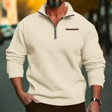 Plus Size Winter Fleece-lined Half Zipper Stand Collar Pullover Solid Color Casual Sweater Men's Fashion