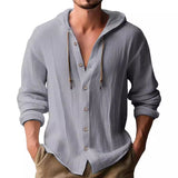 Spring and Summer Men's Hooded T-shirt Solid Color Cotton Linen Men's Casual Long-Sleeved Top