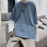 Riolio Oversized T-shirt Fake Two-piece Long-sleeved T-shirt Men's Korean Fashion Letter Contrast Loose Casual Top Hip-hop Men T-shirt