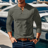 Autumn and Winter Long-Sleeved T-shirt Bottoming Shirt Four-Button Corduroy Slim Men's Henley Shirt