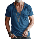 Retro Men's Short-Sleeved T-shirt Solid Color plus Size Casual Short-Sleeved T-shirt