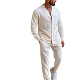 starboy outfit Sports Suit Men's Linen Autumn Casual Suit Long Sleeve Fashion Overalls Two-Piece Set