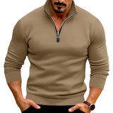 Autumn and Winter Men's Casual Solid Color Long Sleeve Half Zipper Stand Collar T-shirt Top Men