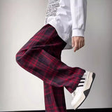 dream clothes Chanel Style Plaid Casual Pants Men's Autumn Retro Wide Leg Straight Pants American High Street Youth Sports Pants